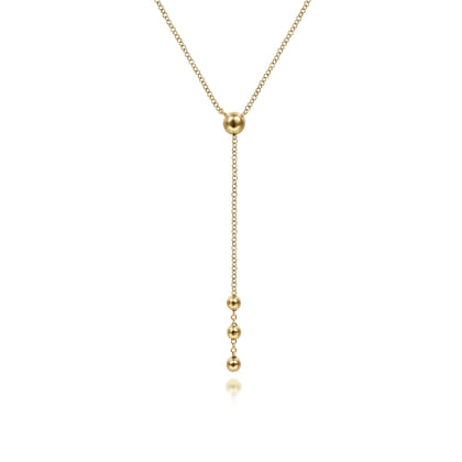 14K Yellow Gold Bujukan Bead Station Y Drop Necklace