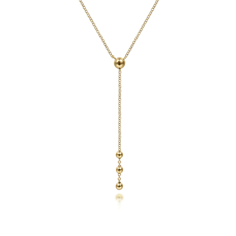 14K Yellow Gold Bujukan Bead Station Y Drop Necklace - Shot 1