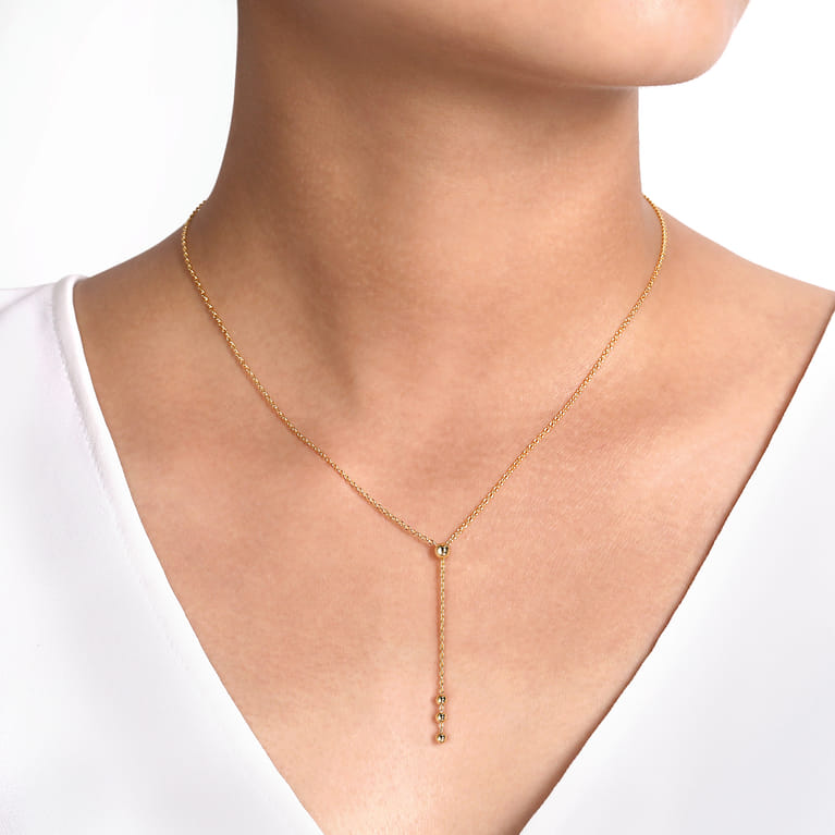 14K Yellow Gold Bujukan Bead Station Y Drop Necklace - Shot 3