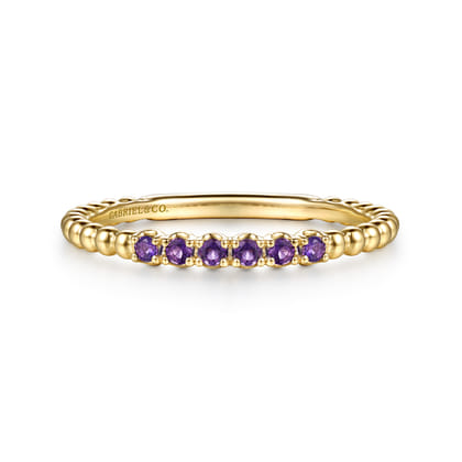 14K Yellow Gold Bujukan Bead and Amethyst Stackable Ring