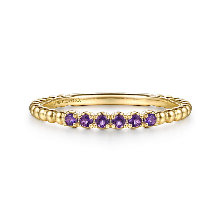 14K Yellow Gold Bujukan Bead and Amethyst Stackable Ring - Shot 1