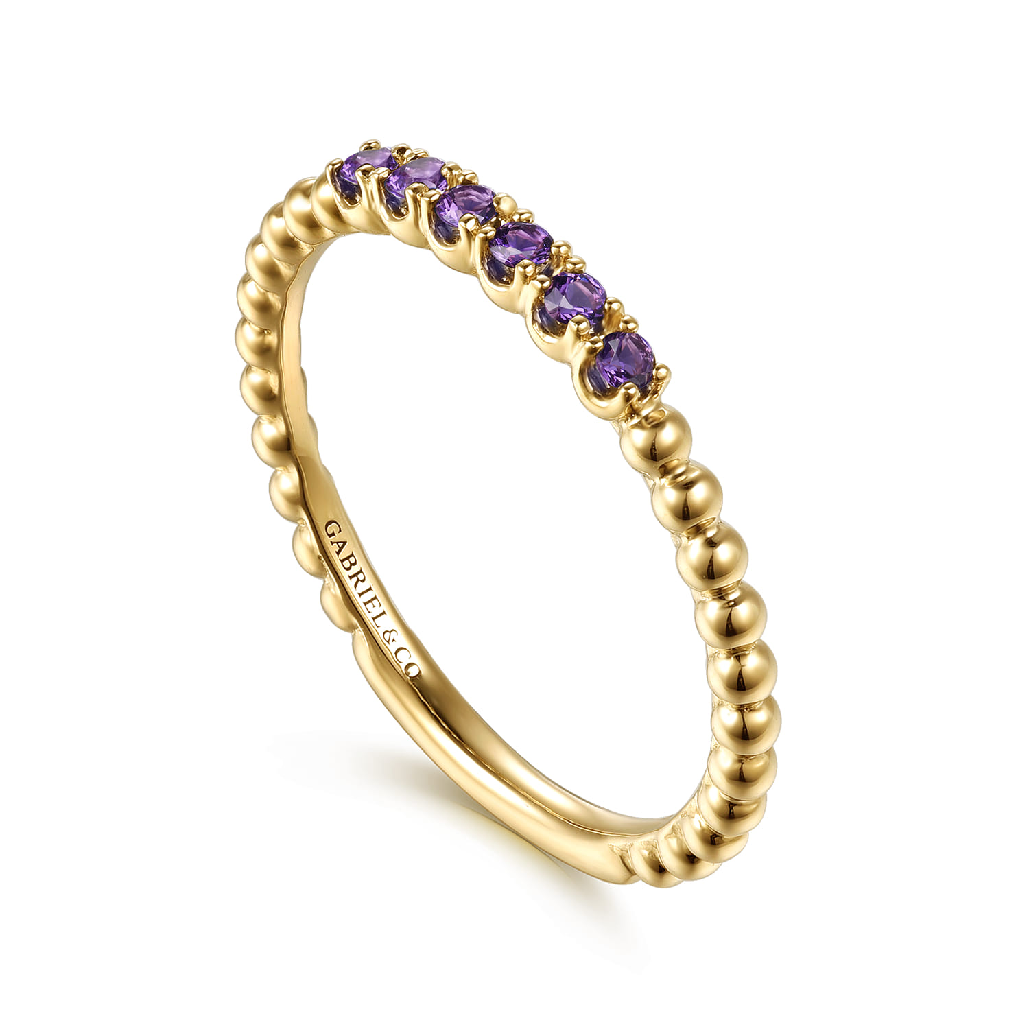 14K Yellow Gold Bujukan Bead and Amethyst Stackable Ring - Shot 3