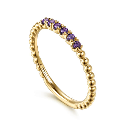 14K Yellow Gold Bujukan Bead and Amethyst Stackable Ring