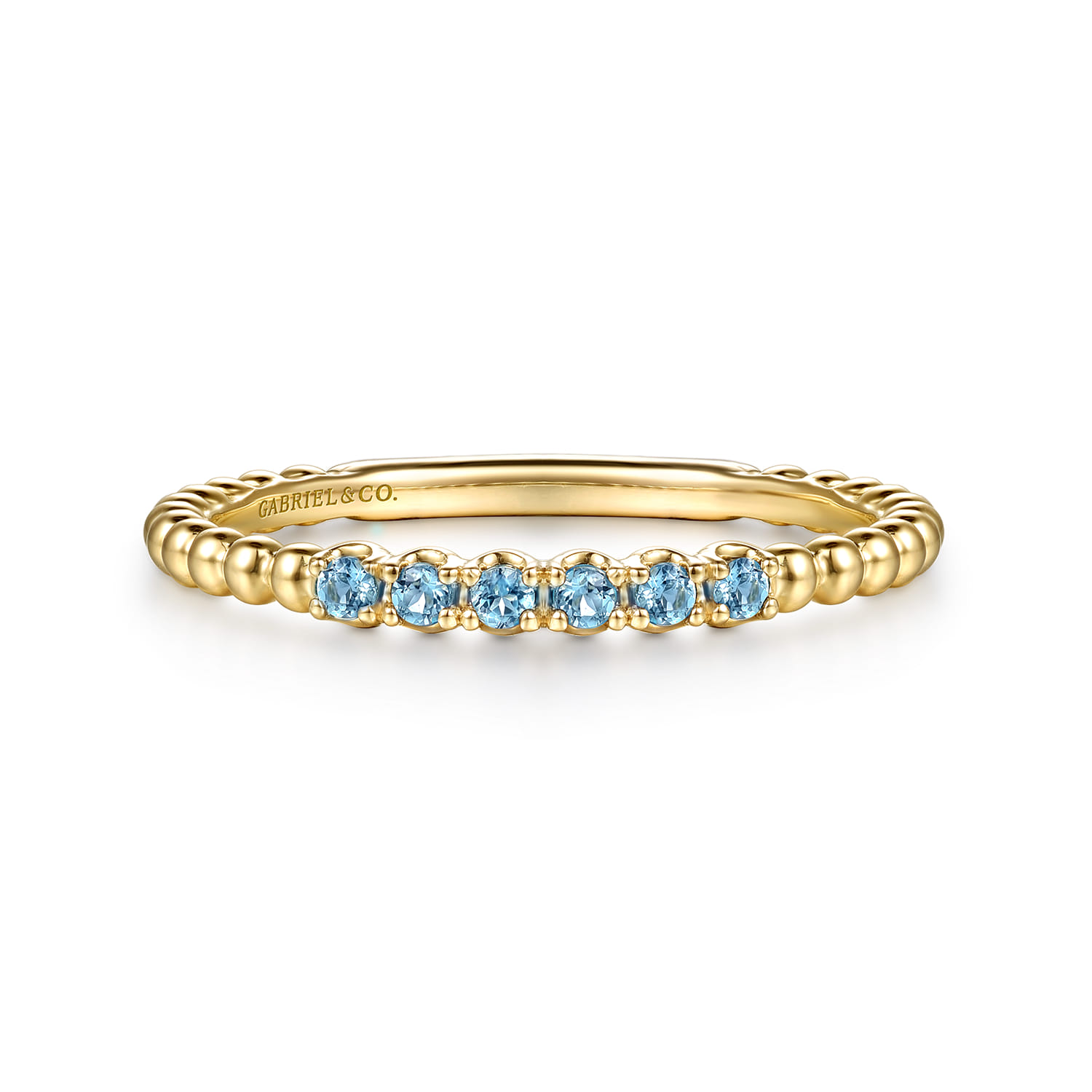 14K Yellow Gold Bujukan Bead and Blue Topaz Stackable Ring - Shot 1