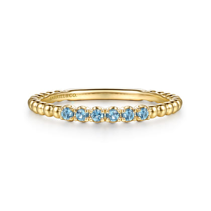 14K Yellow Gold Bujukan Bead and Blue Topaz Stackable Ring