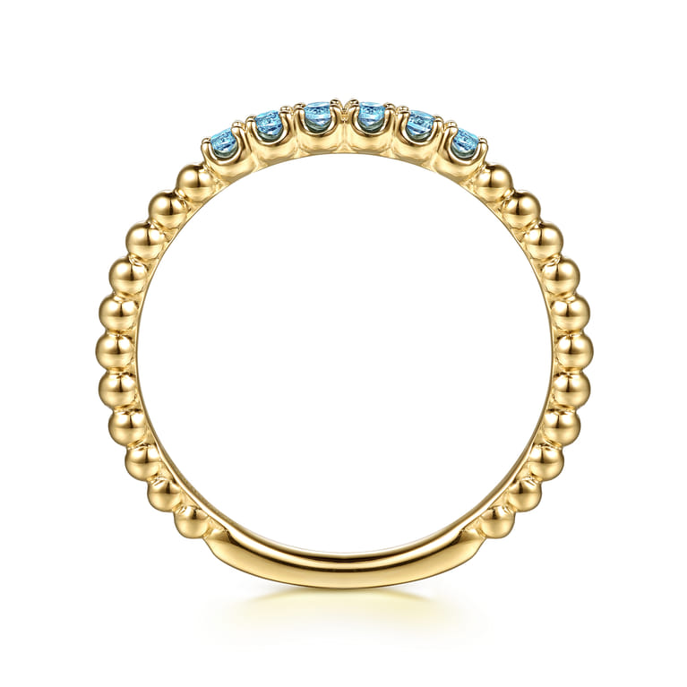 14K Yellow Gold Bujukan Bead and Blue Topaz Stackable Ring - Shot 2
