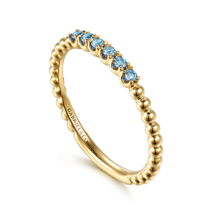 14K Yellow Gold Bujukan Bead and Blue Topaz Stackable Ring