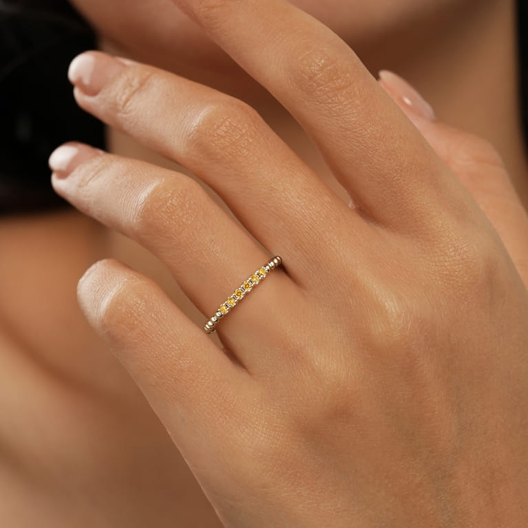 14K Yellow Gold Bujukan Bead and Citrine Stackable Ring - Shot 5