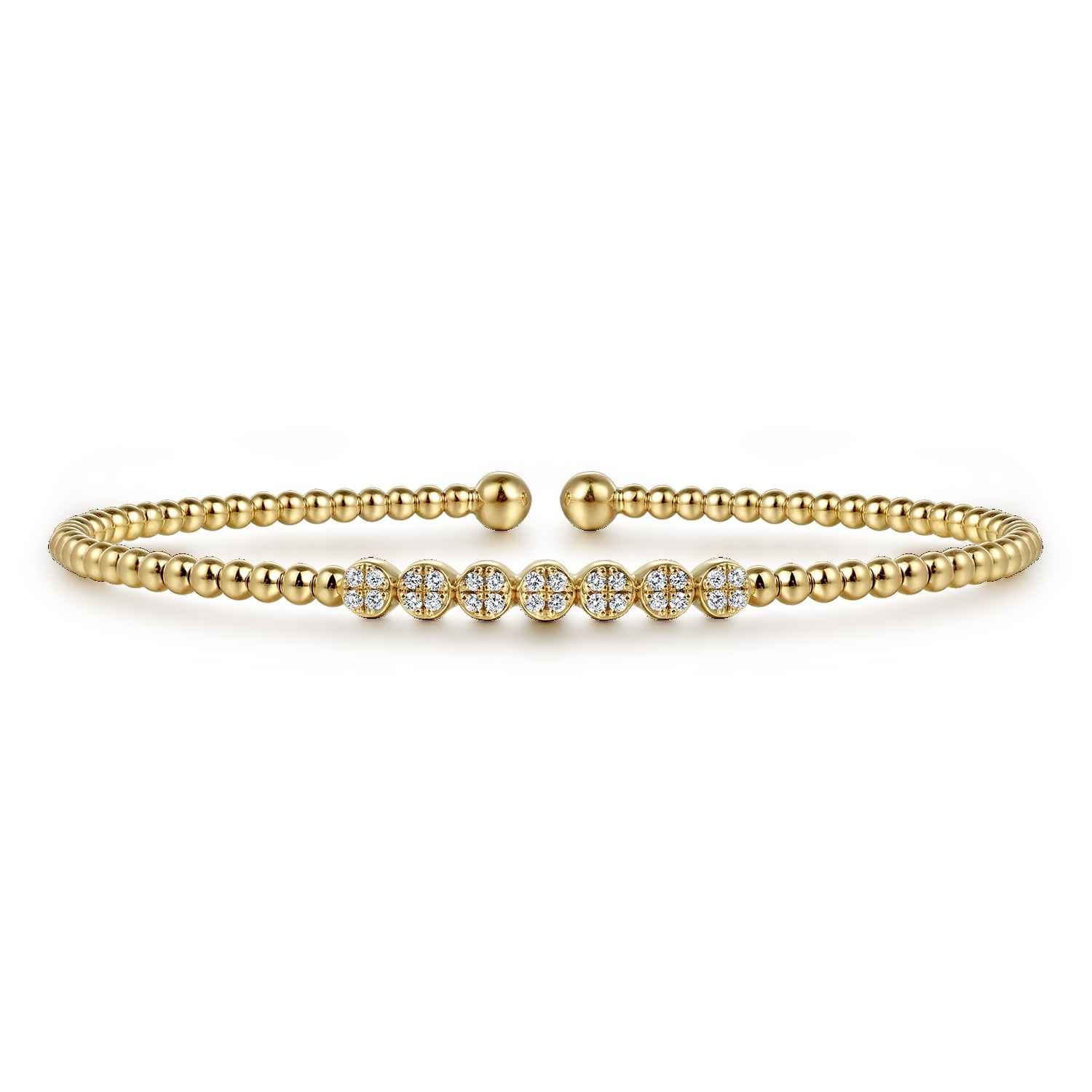 14K Yellow Gold Bujukan Bead and Cluster Diamond Bangle - 0.13 ct - Shot 1