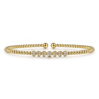 14K Yellow Gold Bujukan Bead and Cluster Diamond Bangle