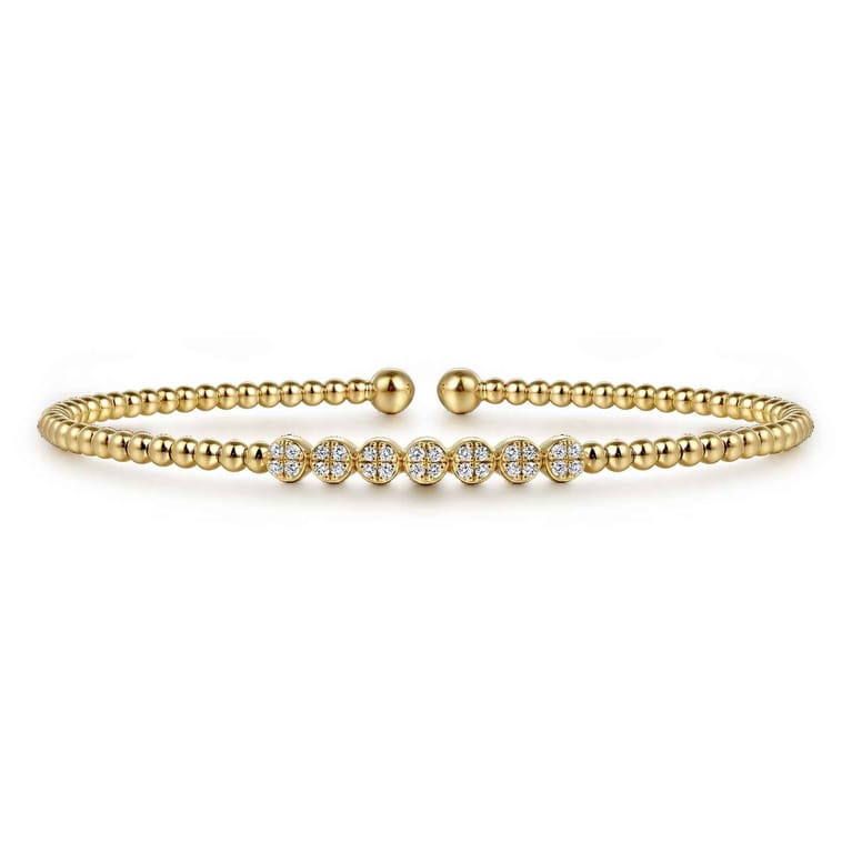 14K Yellow Gold Bujukan Bead and Cluster Diamond Bangle - 0.13 ct - Shot 1
