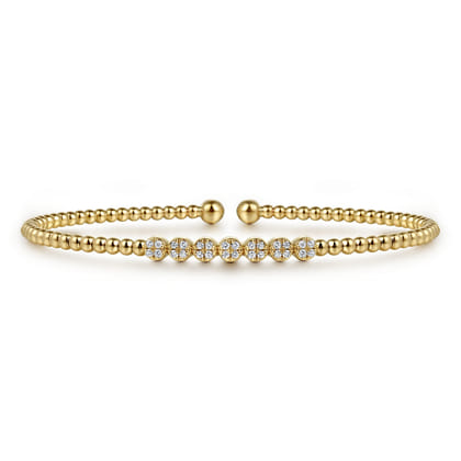 14K Yellow Gold Bujukan Bead and Cluster Diamond Bangle