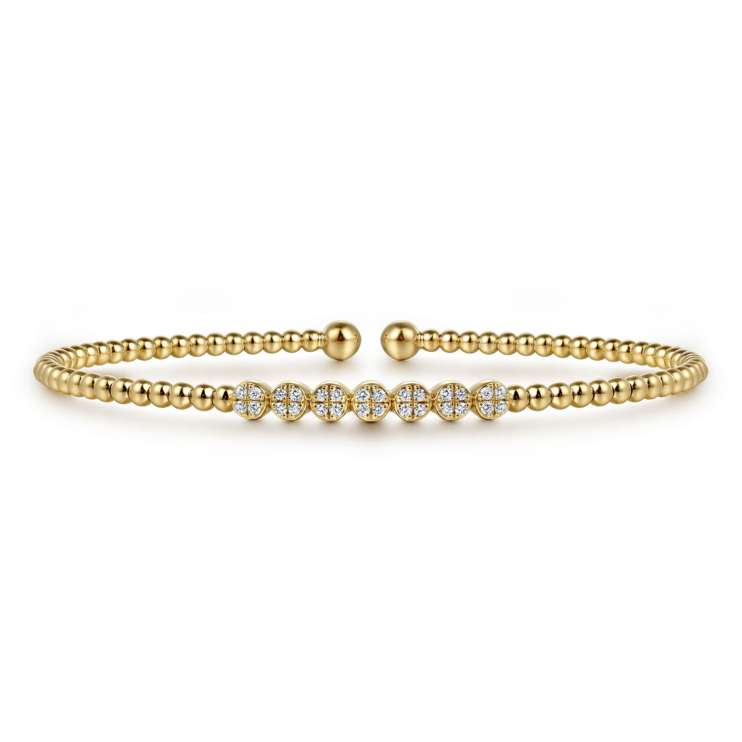 14K Yellow Gold Bujukan Bead and Cluster Diamond Bangle