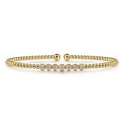 14K Yellow Gold Bujukan Bead and Cluster Diamond Bangle