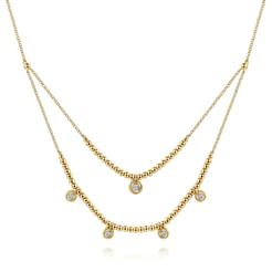 14K Yellow Gold Bujukan Bead and Diamond Two-Row Necklace