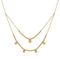 14K Yellow Gold Bujukan Bead and Diamond Two-Row Necklace