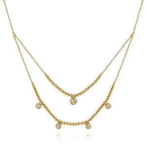 14K Yellow Gold Bujukan Bead and Diamond Two-Row Necklace