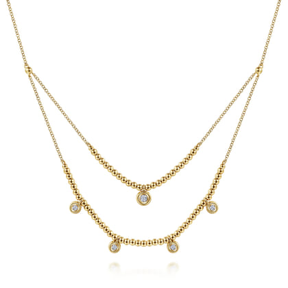 14K Yellow Gold Bujukan Bead and Diamond Two-Row Necklace