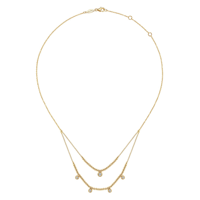 14K Yellow Gold Bujukan Bead and Diamond Two-Row Necklace - 0.15 ct - Shot 2