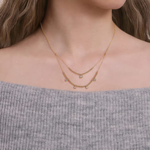 14K Yellow Gold Bujukan Bead and Diamond Two-Row Necklace