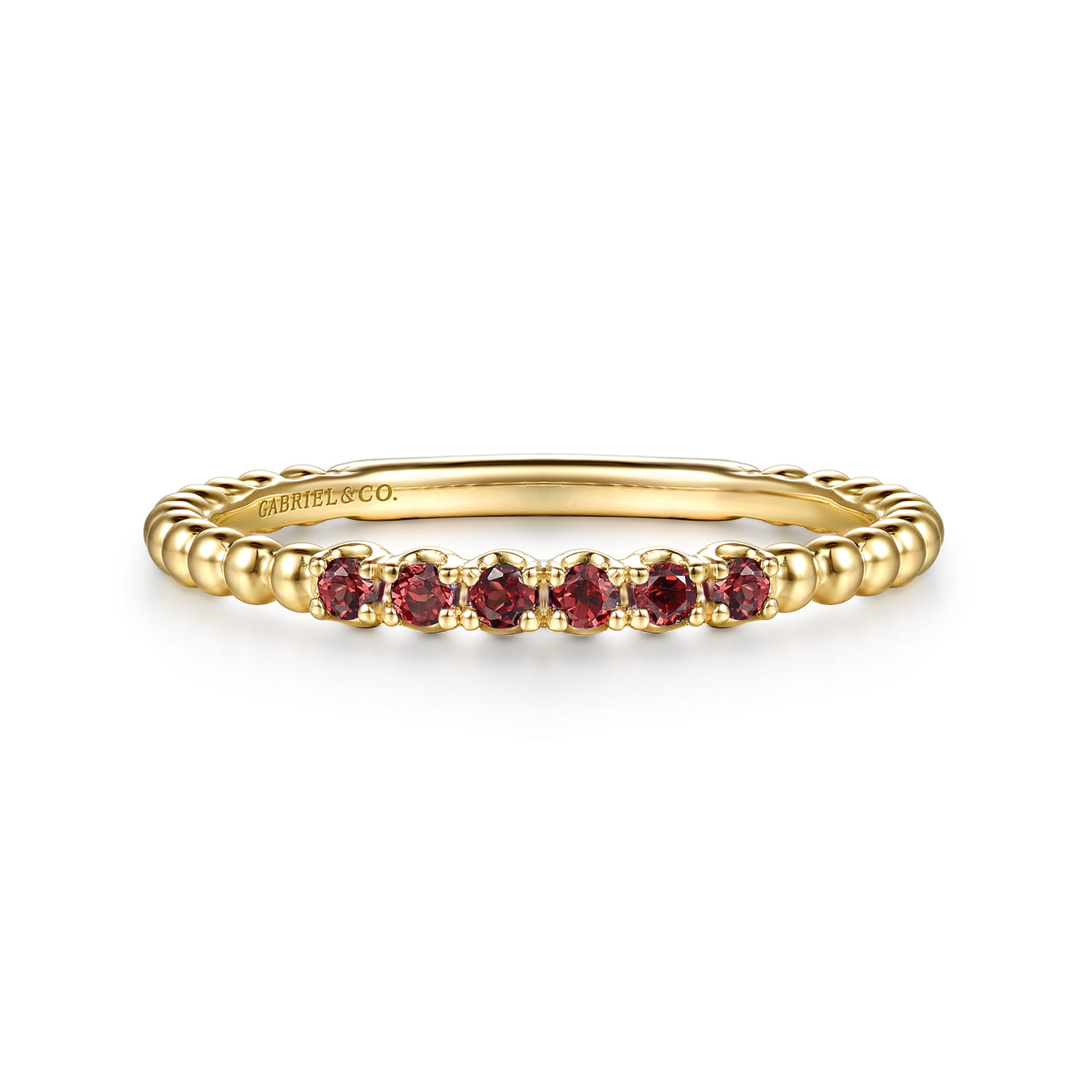 14K Yellow Gold Bujukan Bead and Garnet Stackable Ring - Shot 1