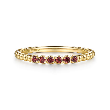 14K Yellow Gold Bujukan Bead and Garnet Stackable Ring