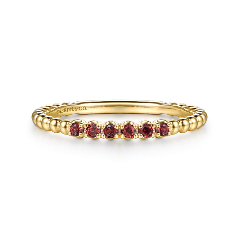 14K Yellow Gold Bujukan Bead and Garnet Stackable Ring - Shot 1