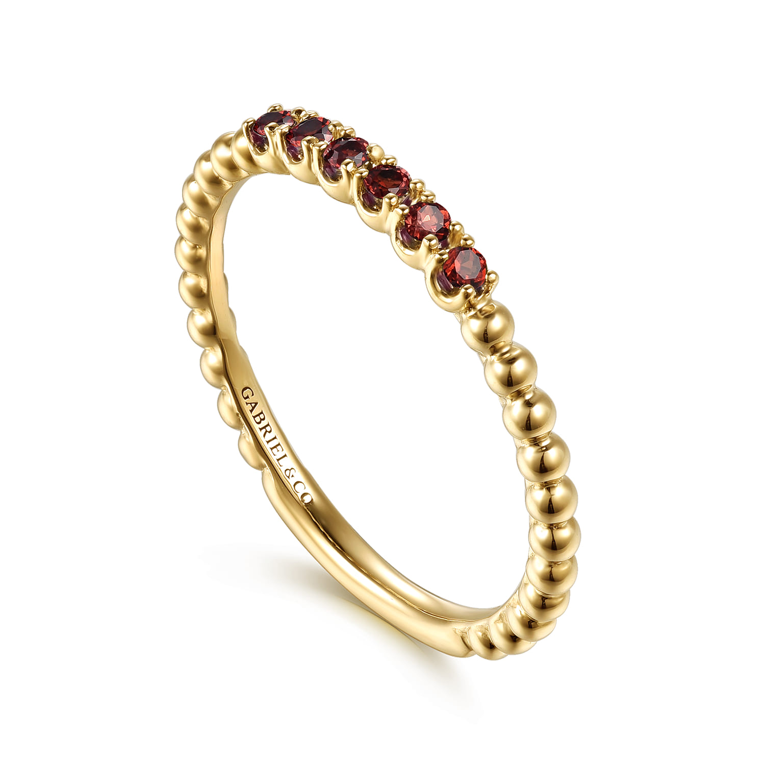 14K Yellow Gold Bujukan Bead and Garnet Stackable Ring - Shot 3
