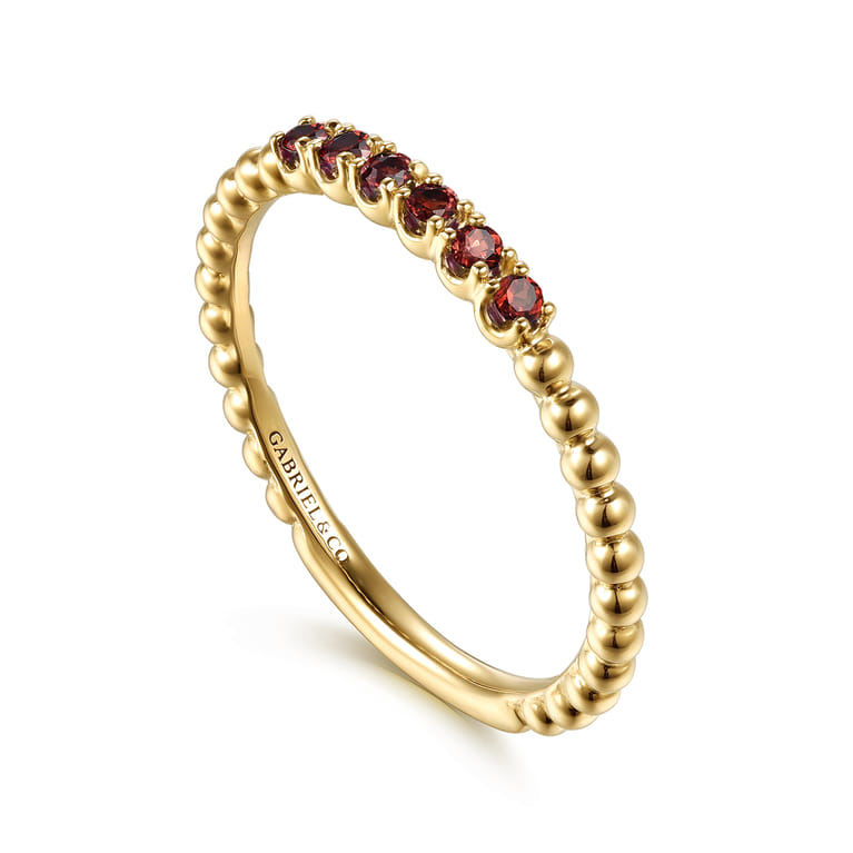 14K Yellow Gold Bujukan Bead and Garnet Stackable Ring - Shot 3