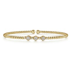 14K Yellow Gold Bujukan Bead and Hexagon Cluster Diamond Bangle