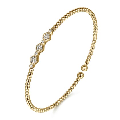 14K Yellow Gold Bujukan Bead and Hexagon Cluster Diamond Bangle