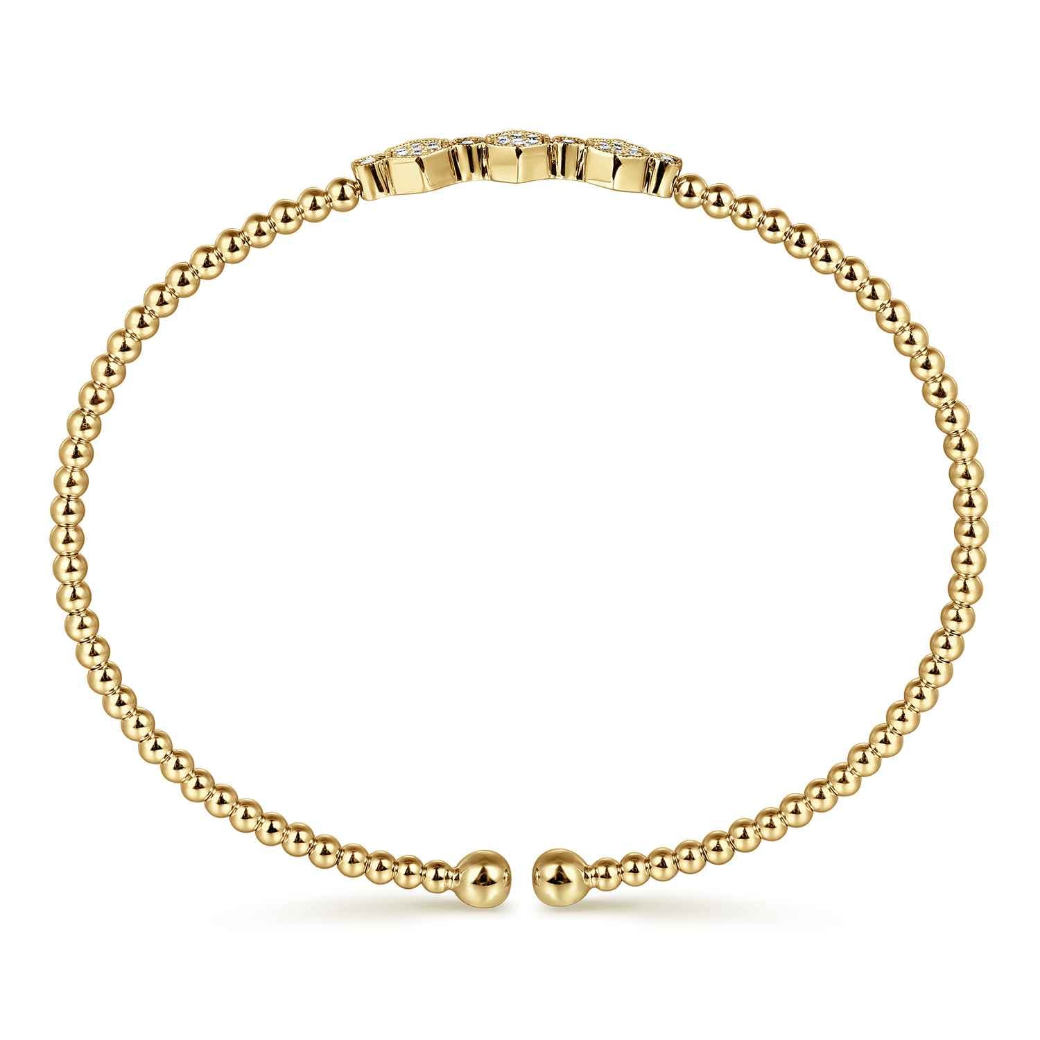 14K Yellow Gold Bujukan Bead and Hexagon Cluster Diamond Bangle - 0.12 ct - Shot 3