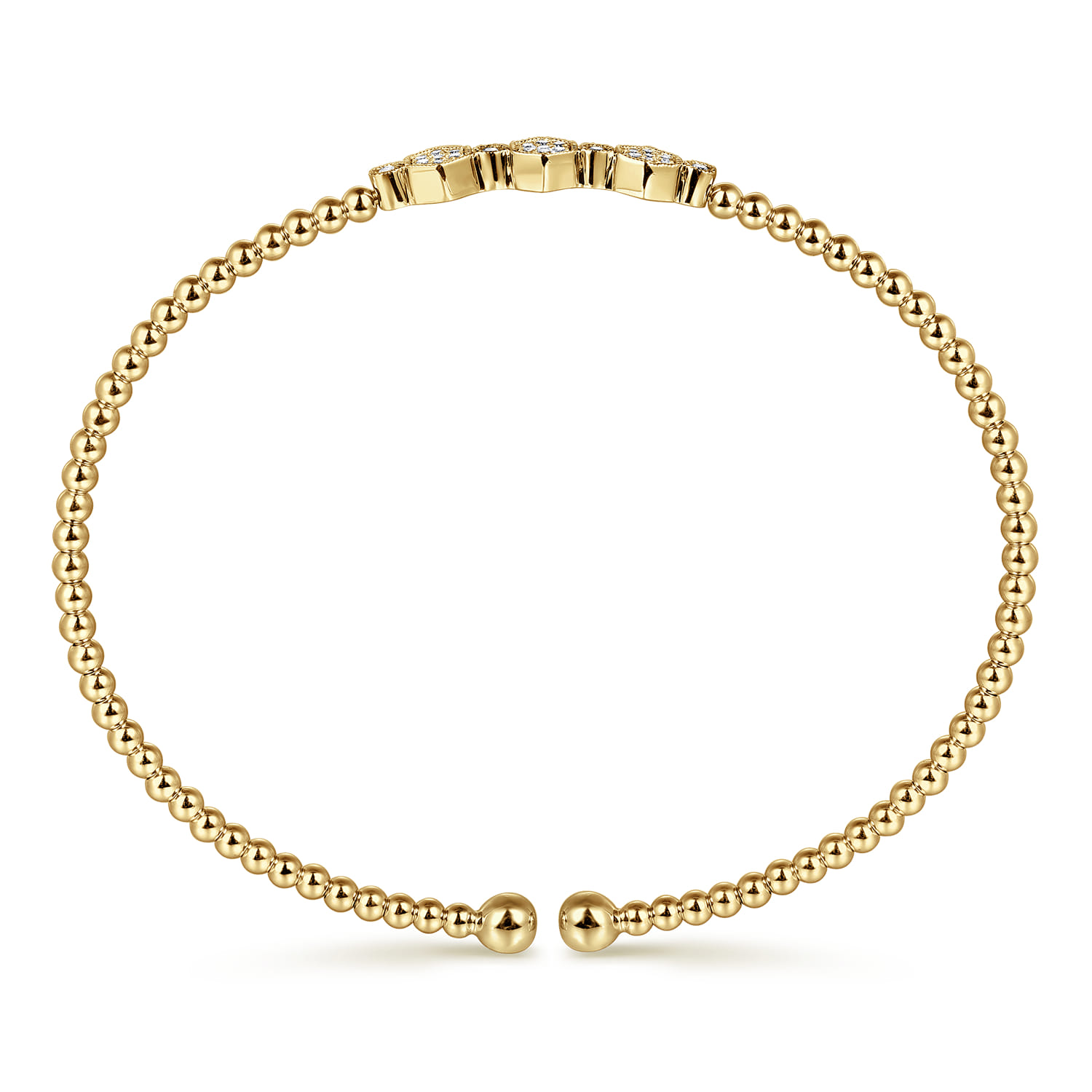 14K Yellow Gold Bujukan Bead and Hexagon Cluster Diamond Bangle - 0.14 ct - Shot 3