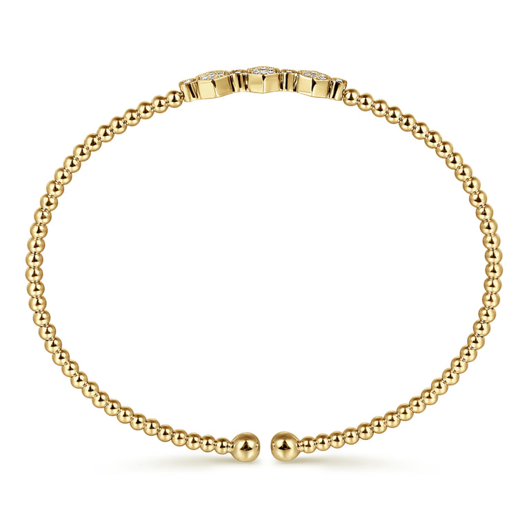 14K Yellow Gold Bujukan Bead and Hexagon Cluster Diamond Bangle - 0.14 ct - Shot 3