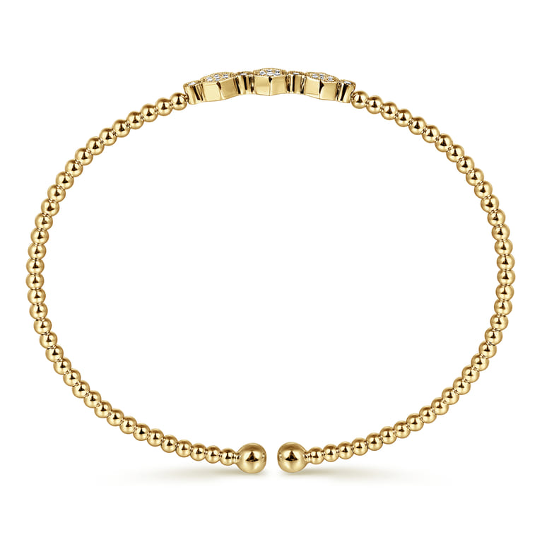 14K Yellow Gold Bujukan Bead and Hexagon Cluster Diamond Bangle - 0.12 ct - Shot 3