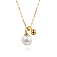 14K Yellow Gold Bujukan Bead and Pearl Pendant Necklace