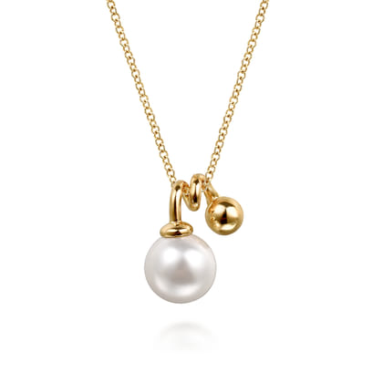 14K Yellow Gold Bujukan Bead and Pearl Pendant Necklace