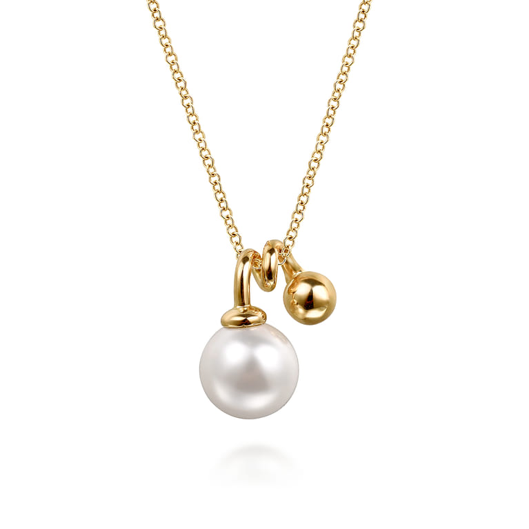 14K Yellow Gold Bujukan Bead and Pearl Pendant Necklace - Shot 1