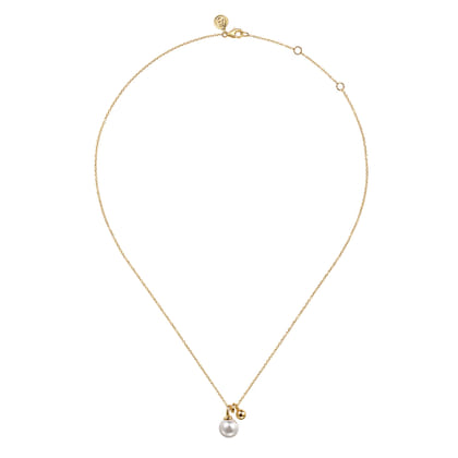 14K Yellow Gold Bujukan Bead and Pearl Pendant Necklace