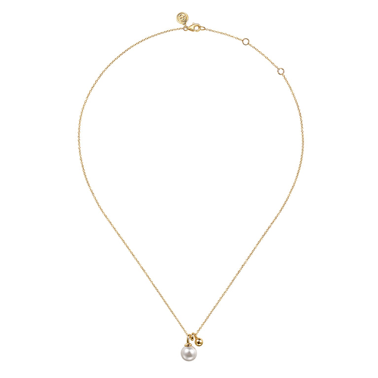 14K Yellow Gold Bujukan Bead and Pearl Pendant Necklace - Shot 2