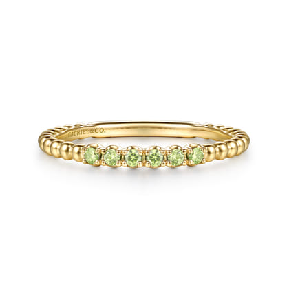 14K Yellow Gold Bujukan Bead and Peridot Stackable Ring