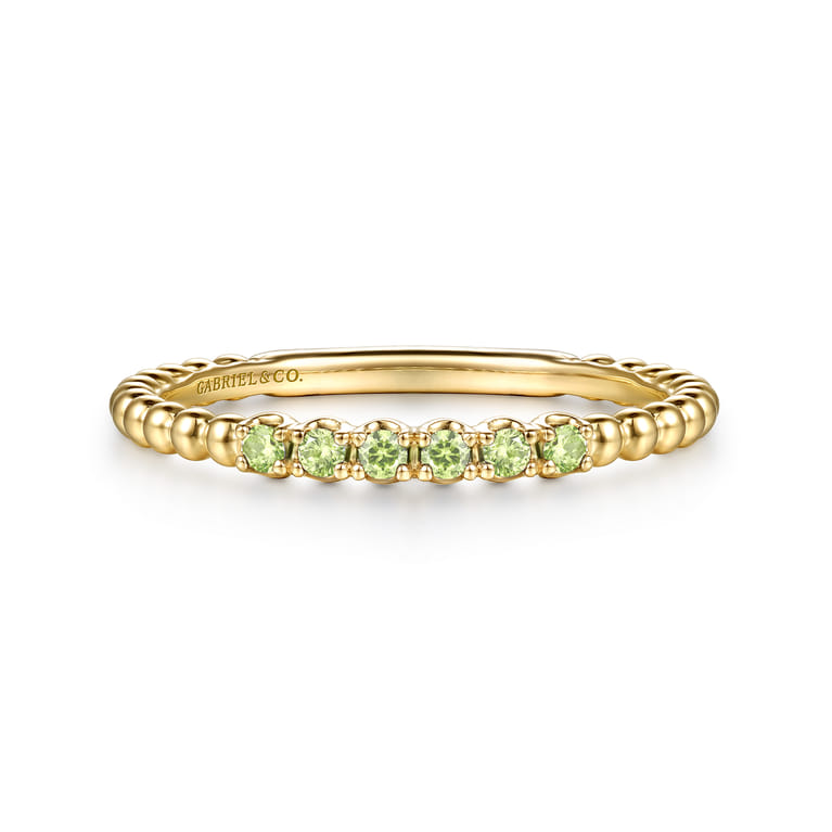 14K Yellow Gold Bujukan Bead and Peridot Stackable Ring - Shot 1