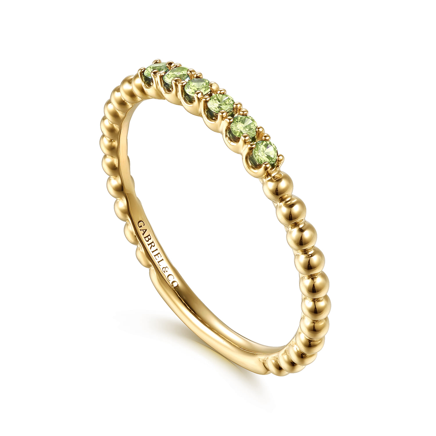 14K Yellow Gold Bujukan Bead and Peridot Stackable Ring - Shot 3