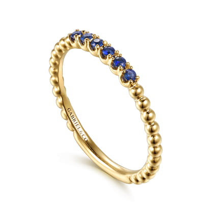 14K Yellow Gold Bujukan Bead and Sapphire Stackable Ring