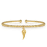 14K Yellow Gold Bujukan Beaded Angel Wing Charm Cuff Bangle Bracelet
