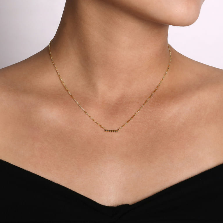 14K Yellow Gold Bujukan Beaded Bar Necklace - Shot 3