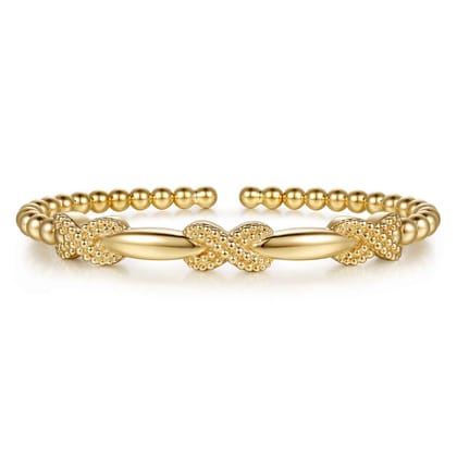 14K Yellow Gold Bujukan Beaded Cuff Bangle Bracelet