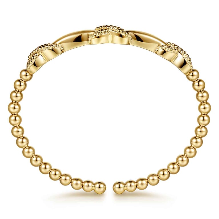 14K Yellow Gold Bujukan Beaded Cuff Bangle Bracelet - Shot 3