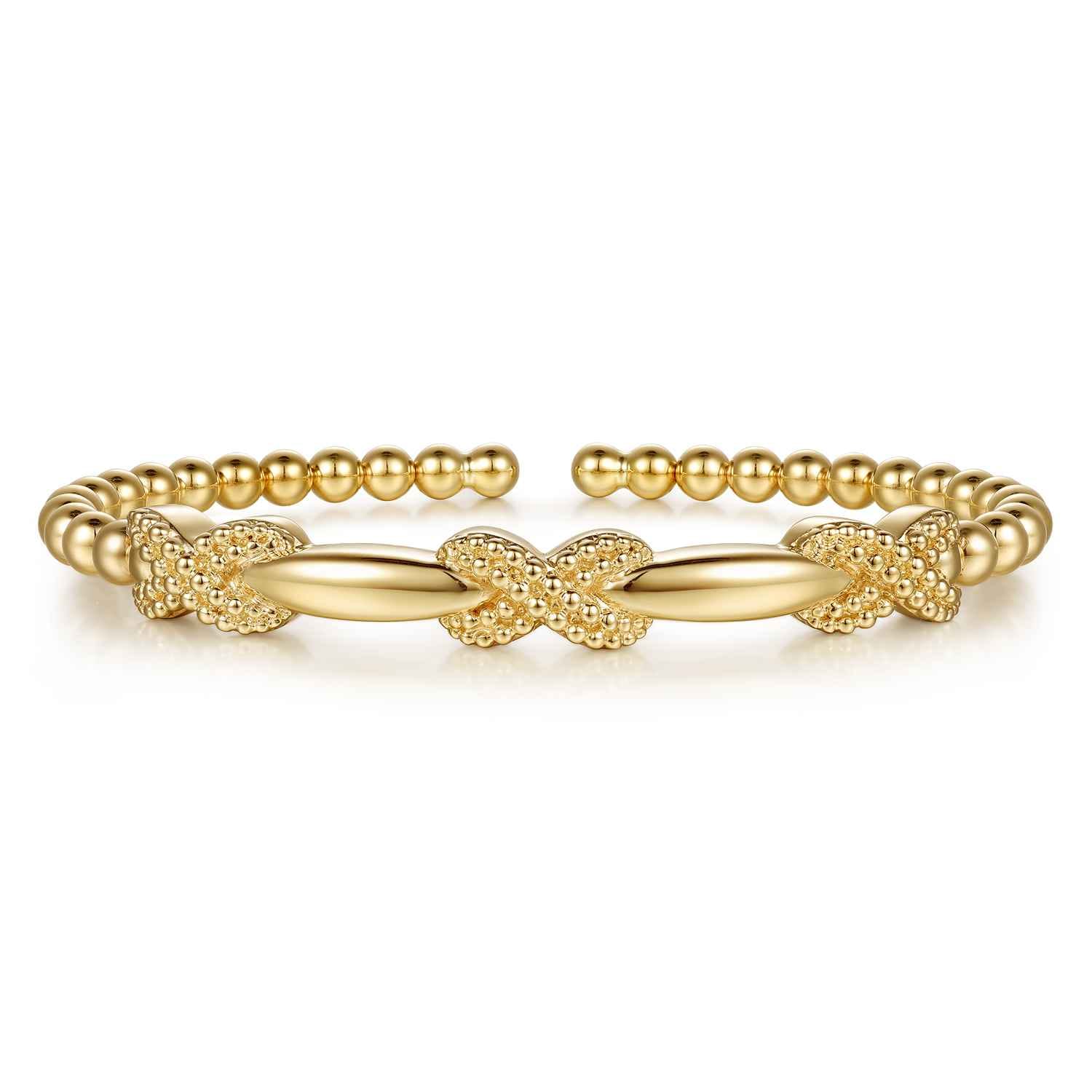 14K Yellow Gold Bujukan Beaded Cuff Bangle Bracelet - Shot 1