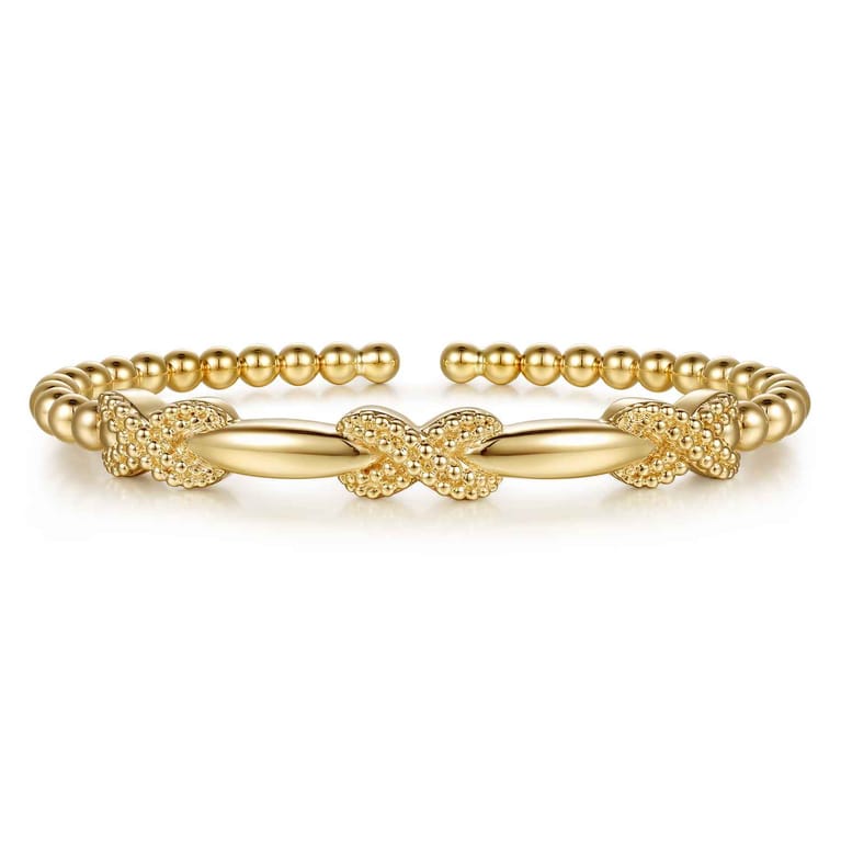 14K Yellow Gold Bujukan Beaded Cuff Bangle Bracelet - Shot 1